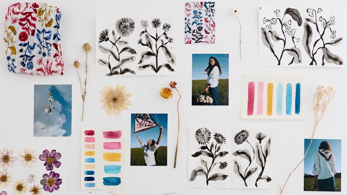 A mood board of colours and designs from Seasalt's March collection.