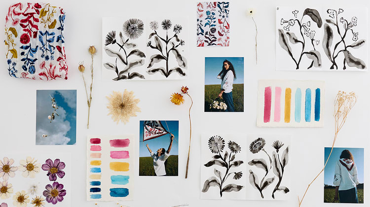 A mood board of colours and designs from Seasalt's March collection.