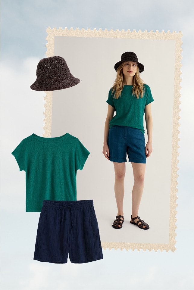 A casual summer outfit with a pair of shorts and a t-shirt