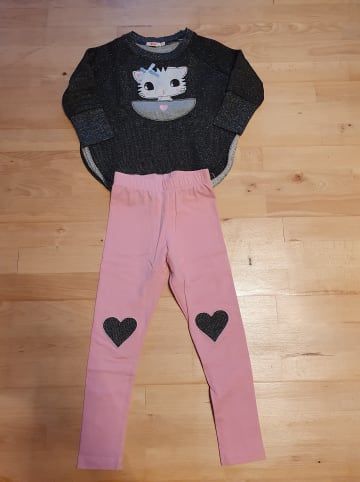 Denokids 2tlg. Outfit "Dear Kitty" in Anthrazit/ Rosa