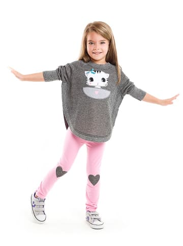 Denokids 2tlg. Outfit "Dear Kitty" in Anthrazit/ Rosa