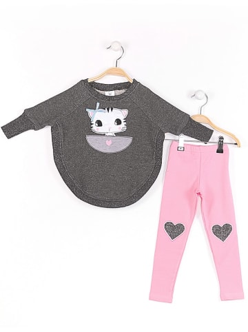 Denokids 2tlg. Outfit "Dear Kitty" in Anthrazit/ Rosa