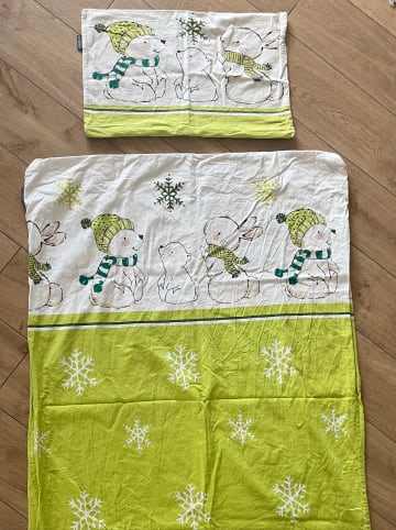 Schiesser Biber-Babybettwäsche-Set in Grün/ Weiß