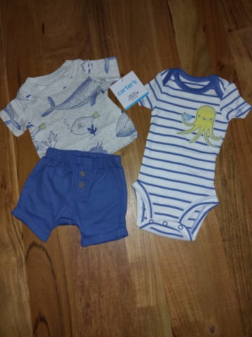 carter's 3tlg. Outfit in Grau/ Weiß/ Blau