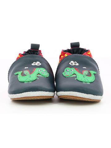 Robeez Leder-Krabbelschuhe "Hot Dragon" in Dunkelblau/ Rot