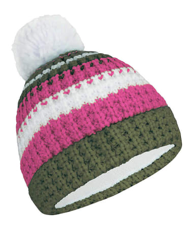 Trollkids Mütze "Hallingdal" in Khaki/ Pink