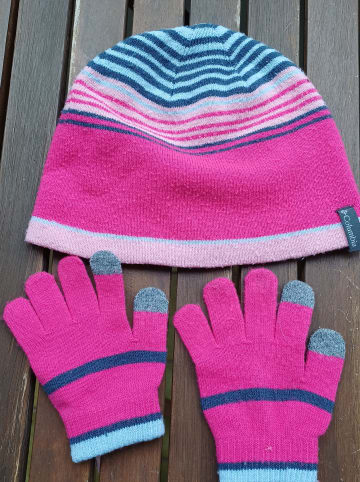Columbia 2tlg. Set: Mütze und Handschuhe in Rot/ Creme/ Dunkelblau