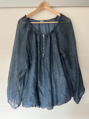 Gina Laura Bluse Seide Animal quer stahlblau in blau