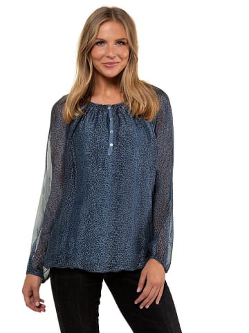 Gina Laura Bluse Seide Animal quer stahlblau in blau