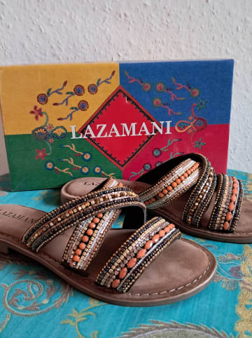 Lazamani Leder-Pantoletten in Braun