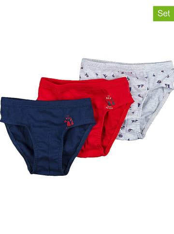 PETIT BATEAU 3er-Set: Slips in Dunkelblau/ Grau/ Rot