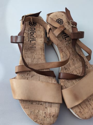 Abril Flowers Leder-Sandalen in Hellbraun