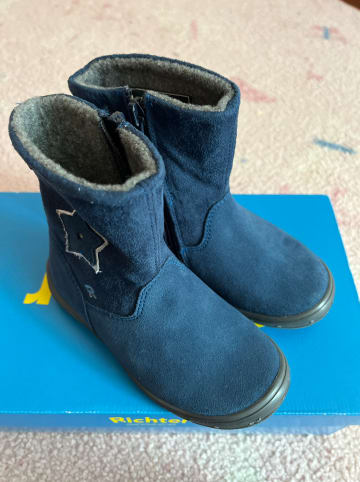 Richter Shoes Leder-Winterstiefel in Blau/ Silber