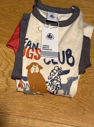 PETIT BATEAU Pyjama in Grau/ Rot/ Creme