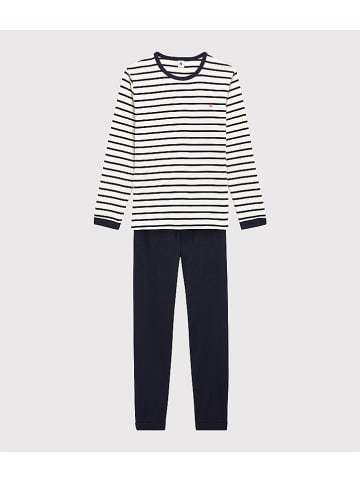 PETIT BATEAU Pyjama in Dunkelblau/ Weiß