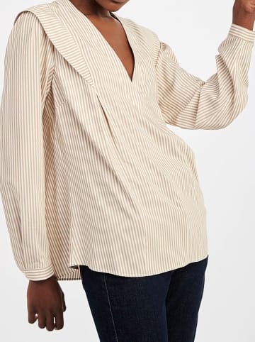 Naf Naf Bluse in Beige/ Weiß