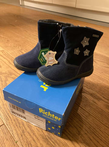 Richter Shoes Leder-Winterboots in Dunkelblau