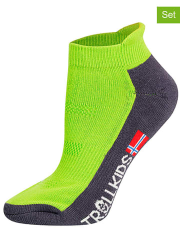 Trollkids 2er-Set: Wandersocken "Low Cut Socks II" in Neongrün