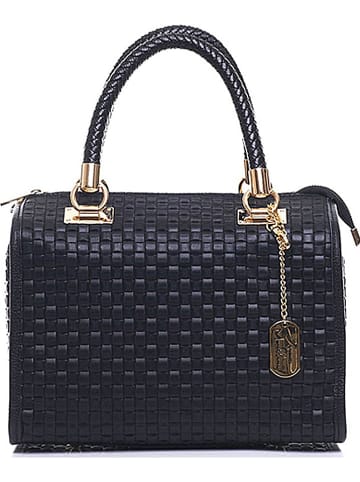 Anna Morellini Leder-Henkeltasche "Viola" in Schwarz - (B)30 x (H)26 x (T)17 cm