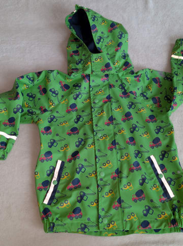 Sterntaler 3in1-Regenjacke in Grün/Bunt, mit abnehmbarer Kapuze ohne Innenjacke, leichter Farbabrieb rechte Seitentasche