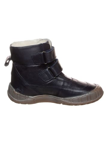 POM POM Leder-Winterboots in Dunkelblau