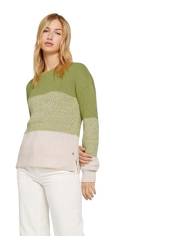 Tom Tailor Pullover in Grün/ Creme