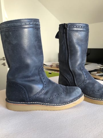 POM POM Leder-Stiefel in Dunkelblau