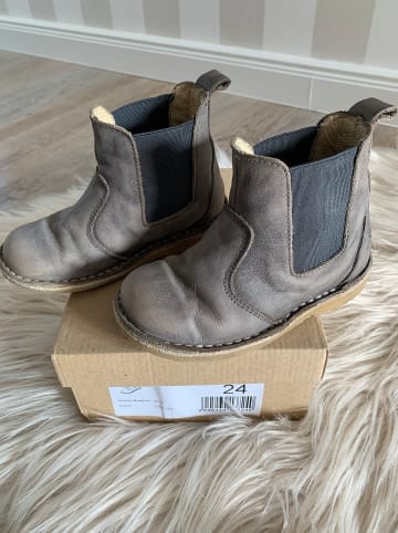 POM POM Leder-Chelsea-Boots in Grau