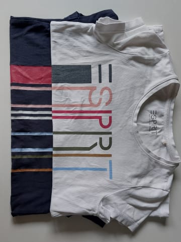 ESPRIT 2er-Set: Shirts in Dunkelblau/ Weiß