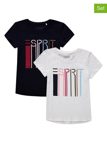 ESPRIT 2er-Set: Shirts in Dunkelblau/ Weiß