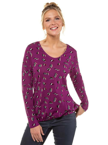 Gina Laura Shirt, gemustert, elastische Saumraffung, Langarm in lila