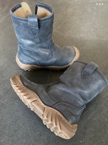 POM POM Leder-Winterboots in Dunkelblau
