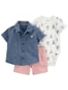 carter's 3tlg. Outfit in Rosa/ Dunkelblau/ Weiß