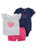 carter's 3lg. Outfit in Dunkelblau/ Pink/ Weiß