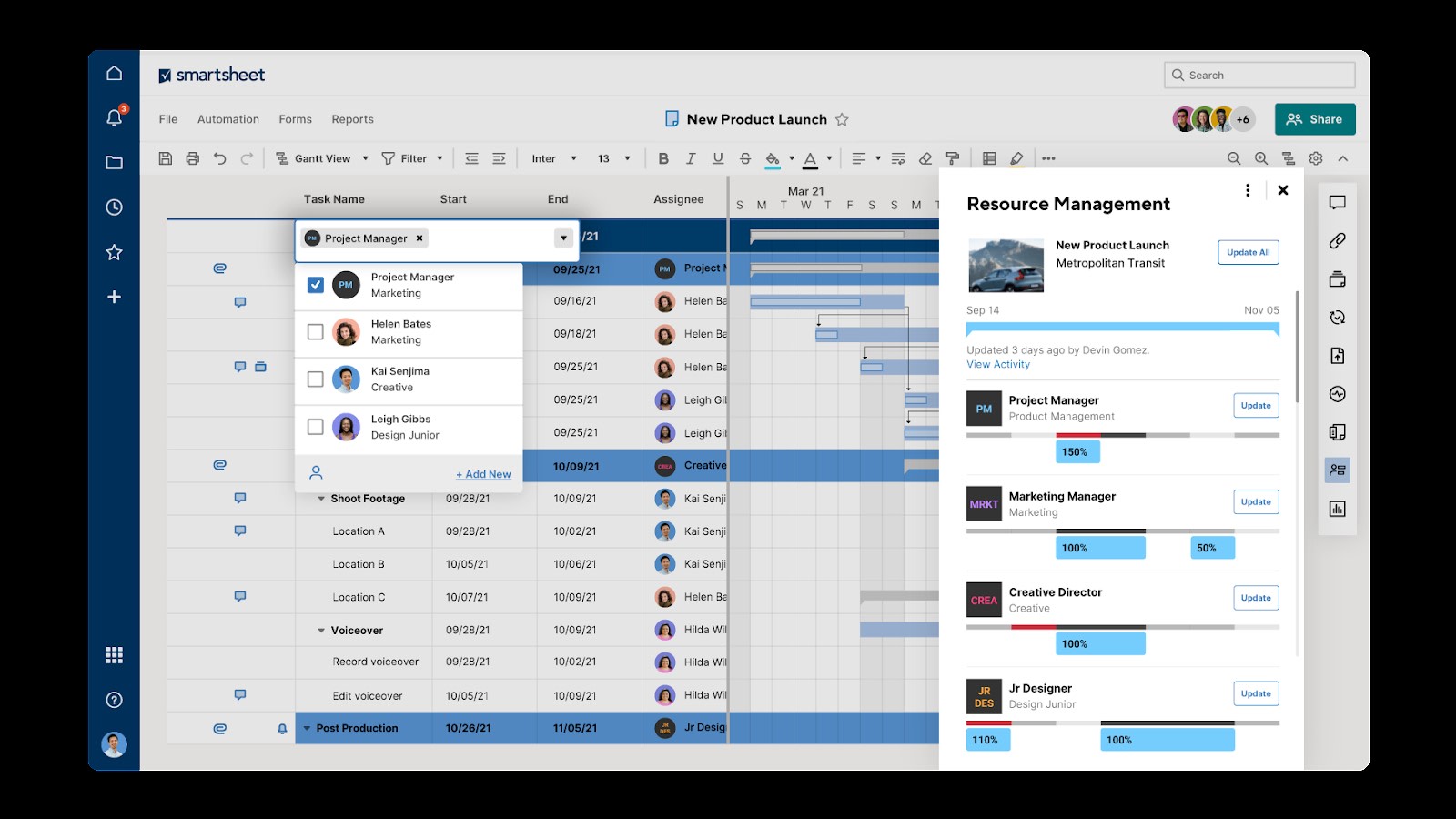 Smartsheet's Resource Management for Easy Access to Team Availability and Resource Planning