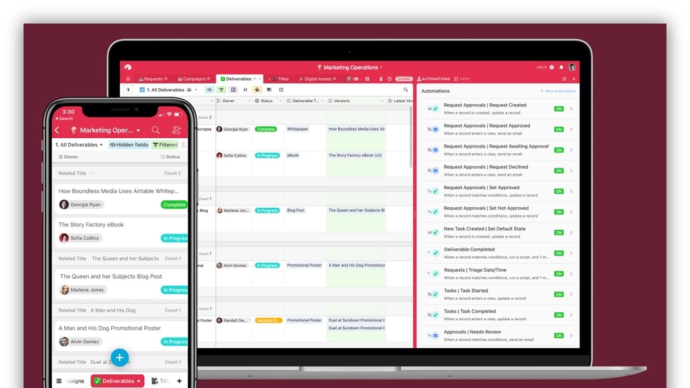 Airtable distinguishes itself with its robust automation capabilities, allowing users to streamline data-driven business processes effortlessly. 