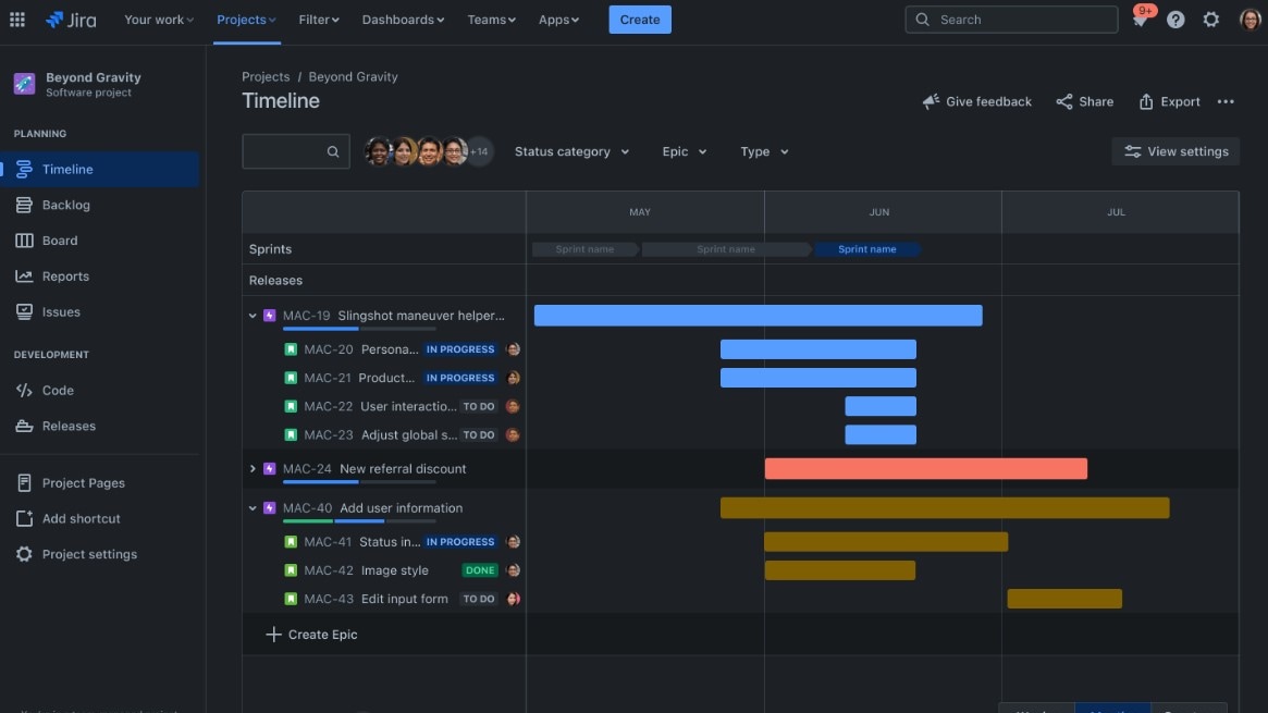 Jira's Project Timeline Tracker with Status and Sprints