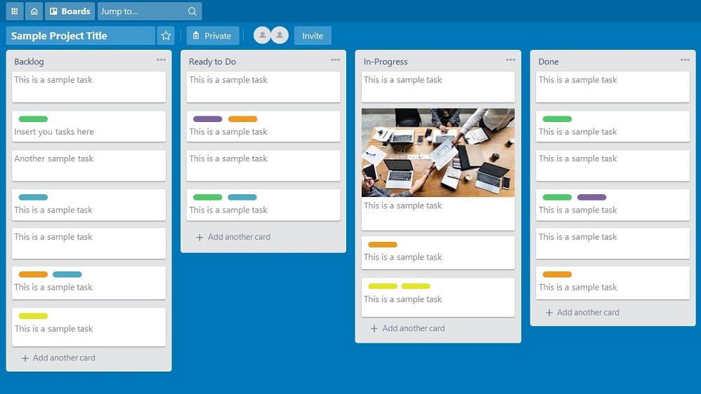 Trello focuses on supporting visual project management, primarily through a Kanban-style setup.