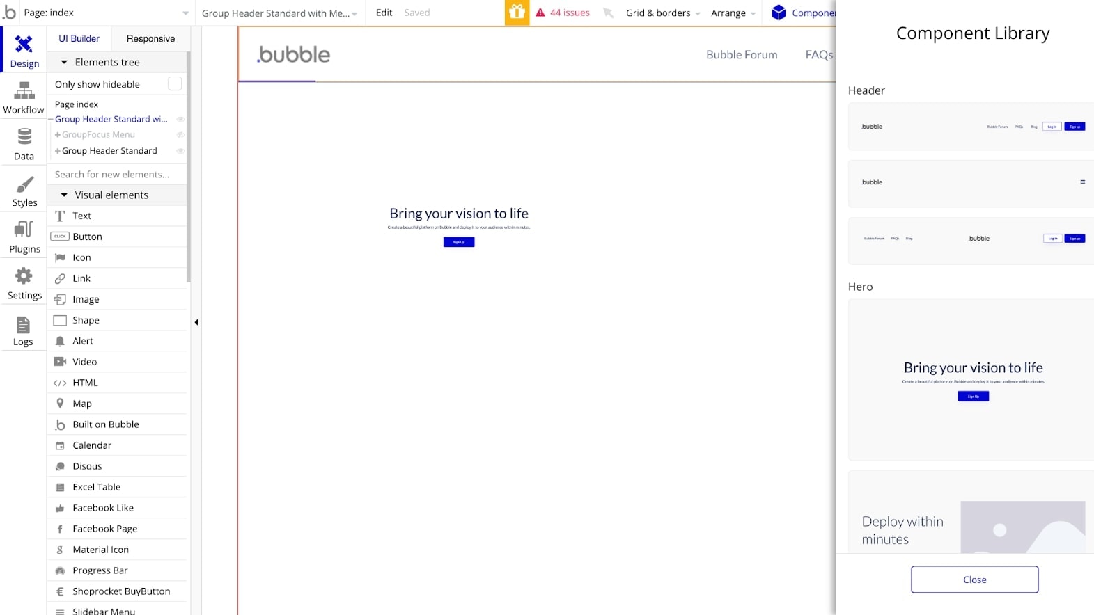 Bubble's Component Library for Customized and Responsive Landing Pages