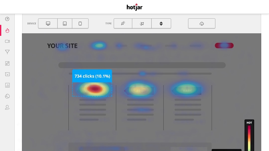 Hotjar provides a variety of features, including heatmaps, session recordings, and on-site feedback polls. 