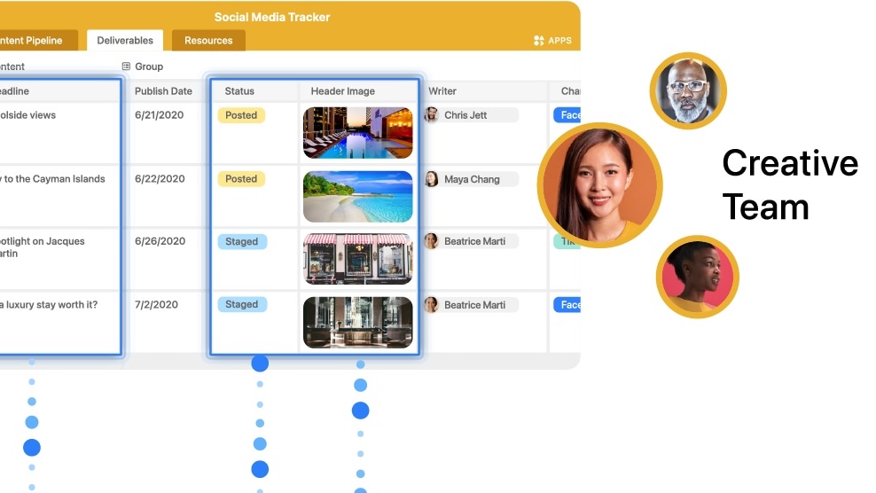 For instance, in Airtable, team members can work together on a shared database, instantly seeing updates or modifications made by colleagues, which is essential in fast-paced environments like event planning or content scheduling. 