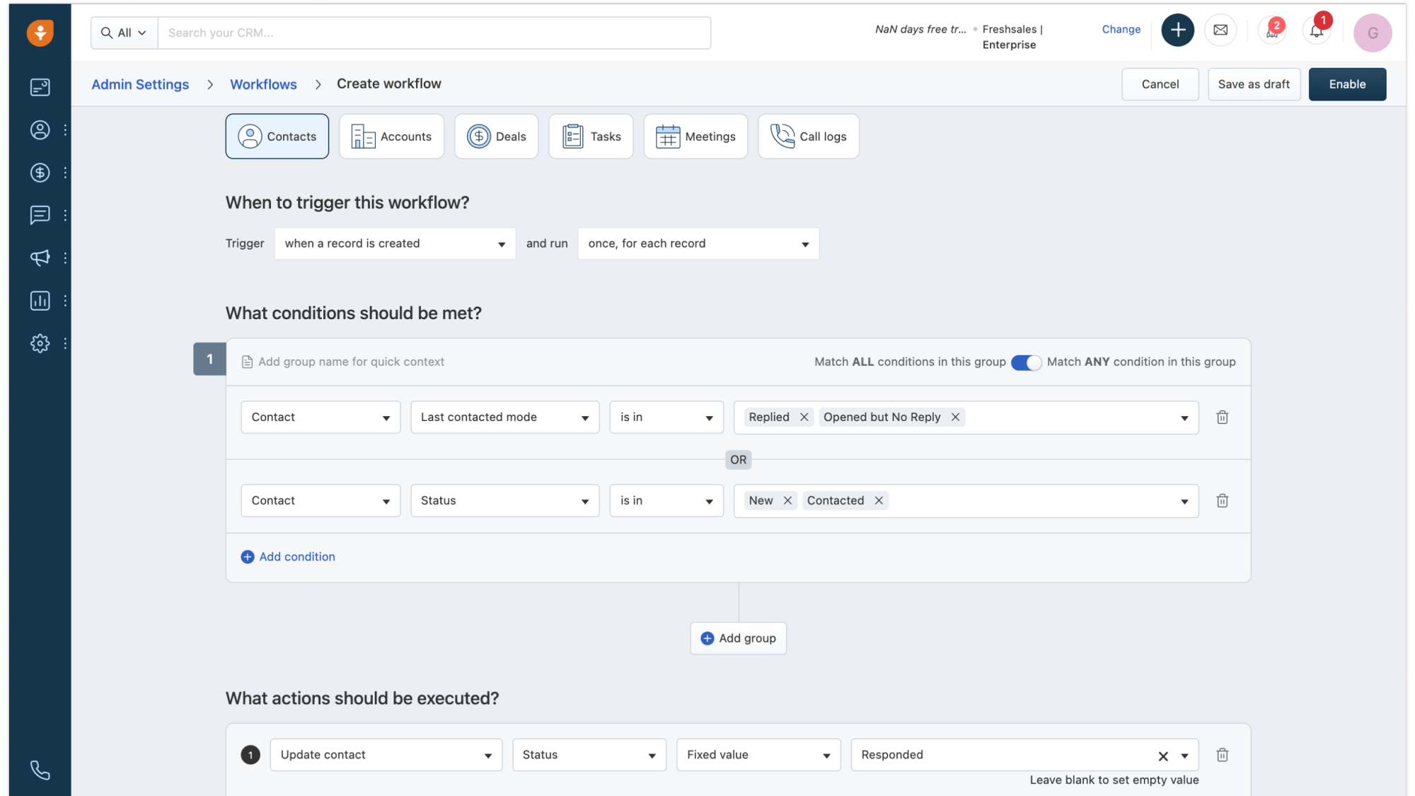 Freshworks's Workflow Automation Builder with Freshsales