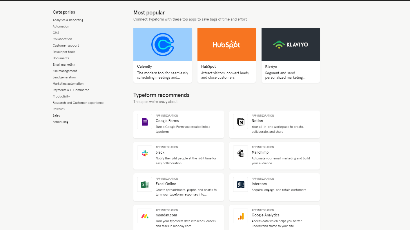 Typeform Provides Over 120 Integrations for You to Choose From, Including Notion, Monday, and Intercom