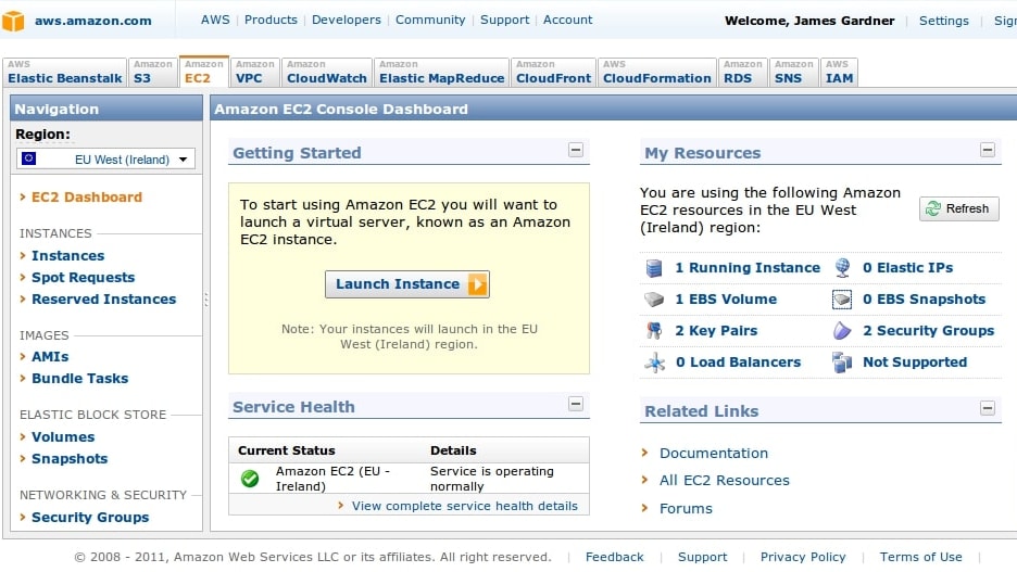 Amazon EC2's Dashboard to Launch Instances, Monitor Service Health and Manage Resources