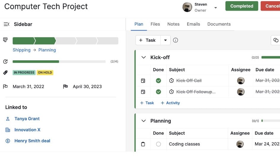 pipedrive projects feature view