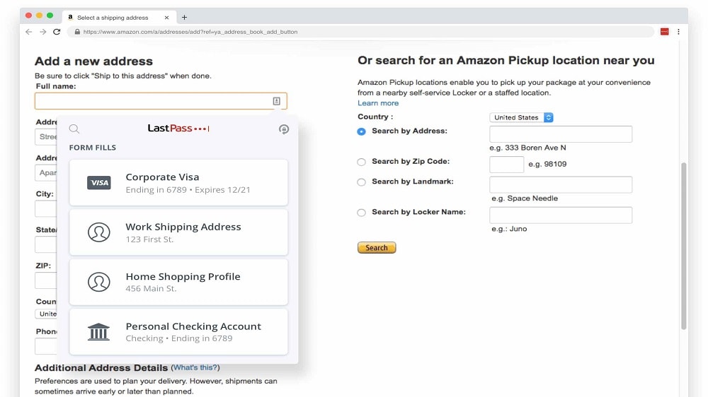 LastPass not only autofills your saved passwords but also handles the auto-completion of payment details and personal information on web forms. 