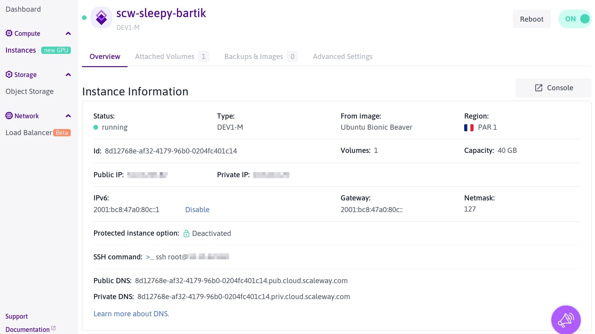 Scaleway's Instances Dashboard for Easy Access and Visualization