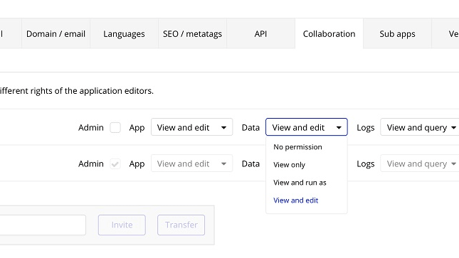 Bubble enables efficient teamwork by allowing users to invite team members, assign specific roles and permissions, track changes to the application, and leave comments. 