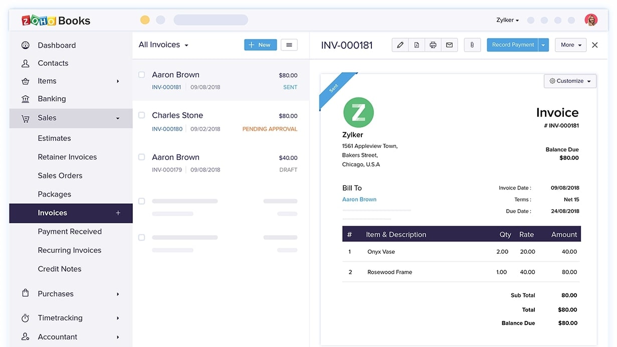 Create Professional and Customized Invoices Easily with Zoho Books's User-Friendly Tool