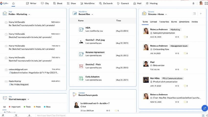 Zoho Workplace's All-In-One Dashboard, Showing All Files and Communications in One Place